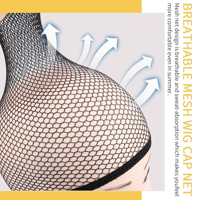 Fandamei Wig Caps, 4PCS Wig Caps Mesh Net Open End, Black Wig Cap for women, Nylon Mesh Wig Cap Net Strength Black