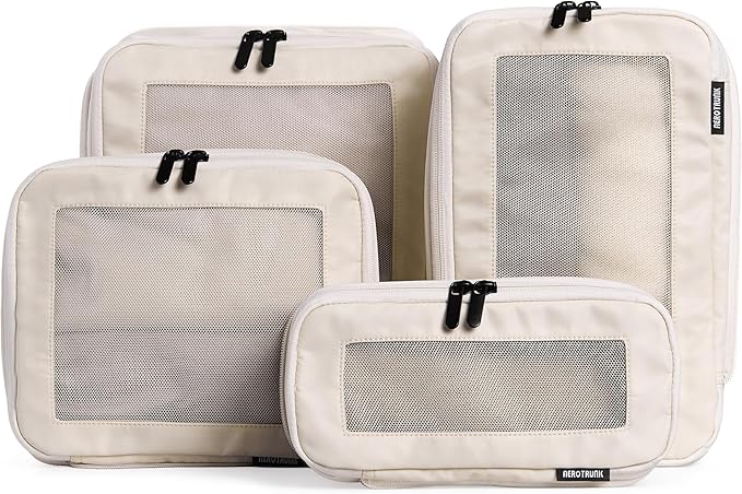 Aerotrunk Compression Packing Cubes for Travel - Luggage Organizer Bags - Double Zipper Packing Cubes for Suitcases (4-Pack, Beige)
