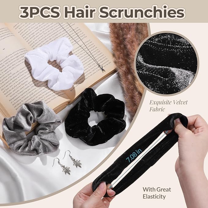 LEOBRO Spa Headband, 6pcs Makeup Headbands and Hair Scrunchies, Bow Skin Care Headband for Washing Face for Teen Girls Women, Easter Basket Valentines Gifts for Girls, Black & White & Gray