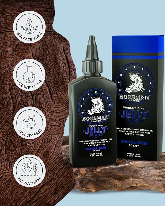 Bossman Jelly Beard Oil for Men - 3 Pack (12 oz in Total, Royal Oud Scent) – Softens, Moisturizes & Conditions with Natural Ingredients