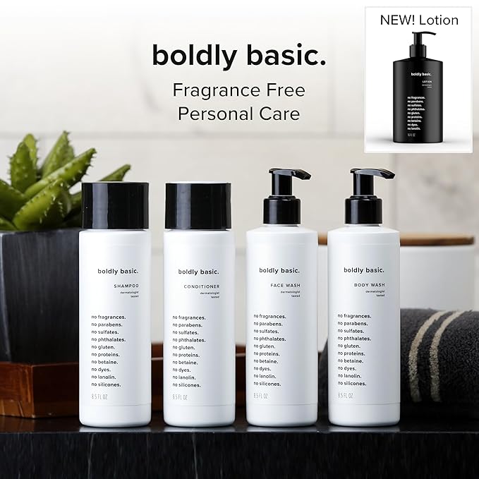 Boldly Basic Fragrance Free Conditioner - Gentle on Sensitive Skin and Hair - Unscented - Dermatologist Tested - No Sulfates, Parabens or Gluten - Non Comedogenic and Hypoallergenic