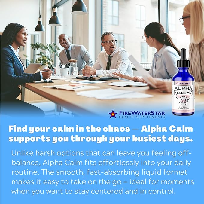 FWS Alpha Calm Liquid Drops - L Theanine, Alpha GPC - Cool Calm Vibes with no Jitters - Supports Calm Mood, Focus, Memory, Stress Relief, Productivity - Organic, non-GMO - 30 Servings