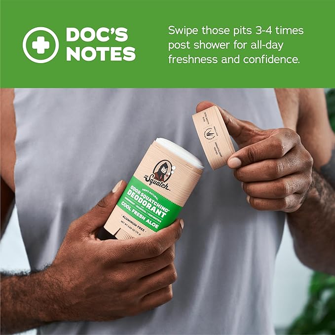 Dr. Squatch Natural Men’s Deodorant – Aluminum Free Natural Deodorant Men with Charcoal & Postbiotics for 72-Hour Odor Protection – Cool Fresh Aloe, 2.65oz Stick (3-Pack)