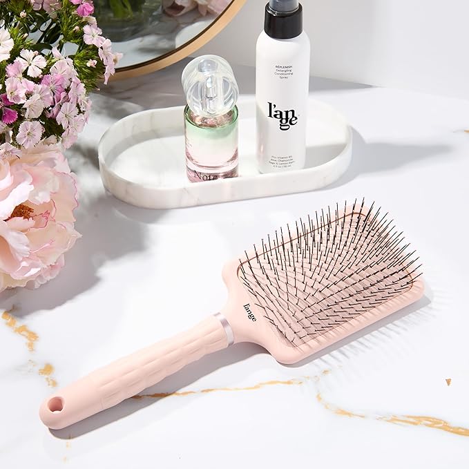 L'ANGE HAIR Detangling Paddle Brush | Gentle Nylon Bristles for Wet & Dry Hair | Smooth Detangling & Scalp Massage | Lightweight, Non-Slip Handle | Works for All Hair Types (Blush)
