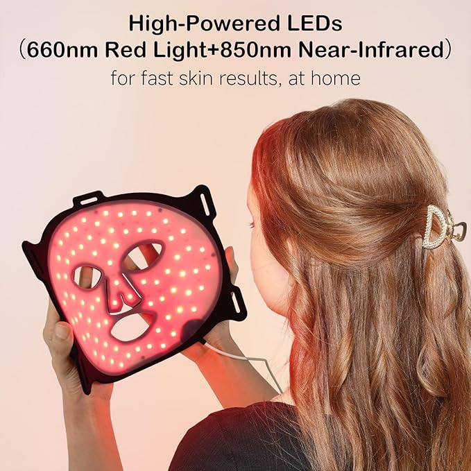 Face Mask Light Therapy, LED Red Light Therapy for Face, Infrared & Red Light Therapy for Face, 6000mAh Rechargeable Portable Redlight Facial Device for Home Use