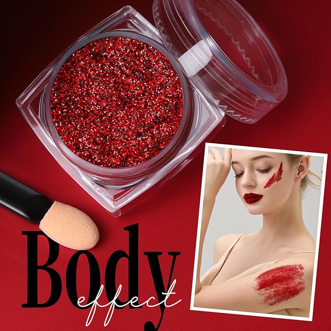 Teenitor Face Glitter, Red Body Glitter Gel, Hair Glitter, 6 Shapes Festival Rave Body Makeup Glitters Gel, Chunky Sparkling Glitter for Face, Body and Hair