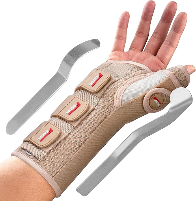 FEATOL Carpal Tunnel Wrist Brace Night Support, Thumb Spica Splint Right Hand for De Quervains Tenosynovitis, Tendonitis, Wrist Brace With Thumb Support-Medium/Large-Women & Men, Beige