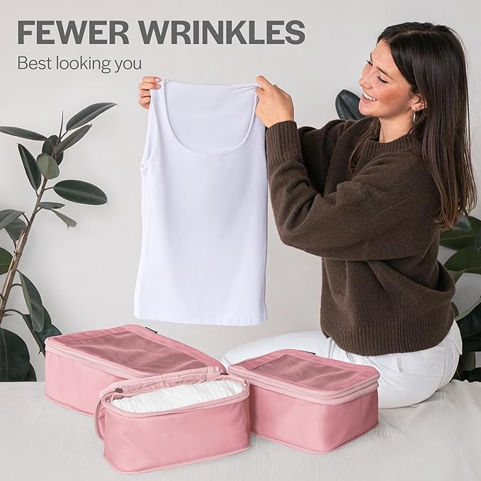 Aerotrunk Compression Packing Cubes for Travel - Luggage Organizer Bags - Double Zipper Packing Cubes for Suitcases (6-Pack, Rose)