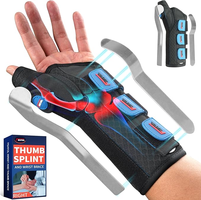 FEATOL Carpal Tunnel Wrist Brace Night Support, Thumb Spica Splint Left Hand for De Quervains Tenosynovitis, Tendonitis, Wrist Brace With Thumb Support-Medium/Large-Women & Men, Black