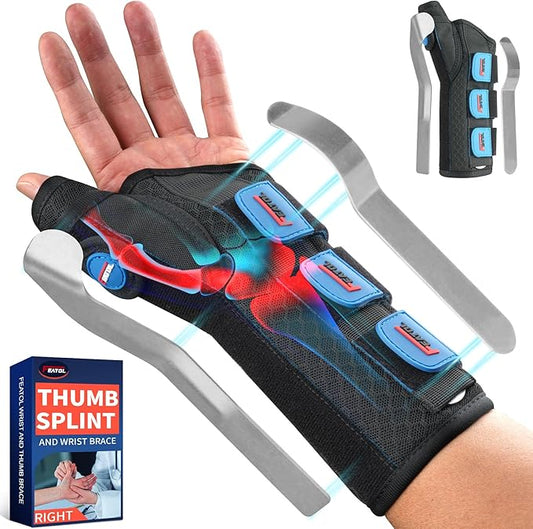 FEATOL Carpal Tunnel Wrist Brace Night Support, Thumb Spica Splint Left Hand for De Quervains Tenosynovitis, Tendonitis, Wrist Brace With Thumb Support-Medium/Large-Women & Men, Black