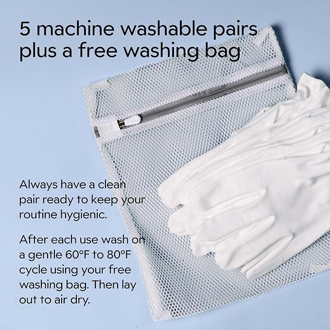 Clearbody Organics 100% Organic Cotton Gloves - 5 Pairs, Small, White - DIY Hand Spa - Hand Moisturizing Gloves for Sensitive Skin - Cotton Liners for Daily Tasks