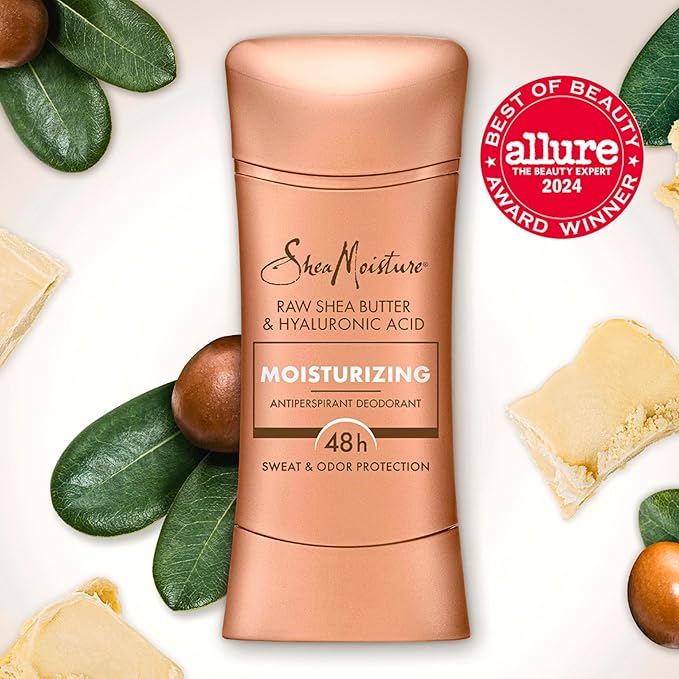 SheaMoisture Antiperspirant Deodorant Stick Moisturizing Raw Shea Butter & Hyaluronic Acid 2 Count for 48HR Sweat & Odor Protection with No Parabens & No Mineral Oil 2.6 oz