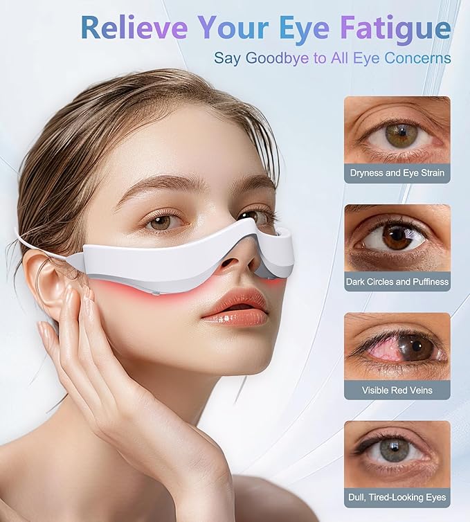 Under-Eye Red Light Therapy Glasses, Rechargeable Therapy Device Microcurrent Eye Massager, Botanique Paris Eyes Bag Remover for Dark Circles, Eye Bags & Wrinkles