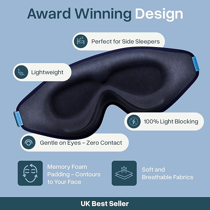 MyHalos® Sleep Mask – 3D Blackout Eye Mask for Women & Men, Side Sleepers, Zero Pressure Memory Foam Eyelash Friendly, Breathable,Award-Winning Sleep Aid for Travel (Navy Blue, 1 Count (Pack of 1))