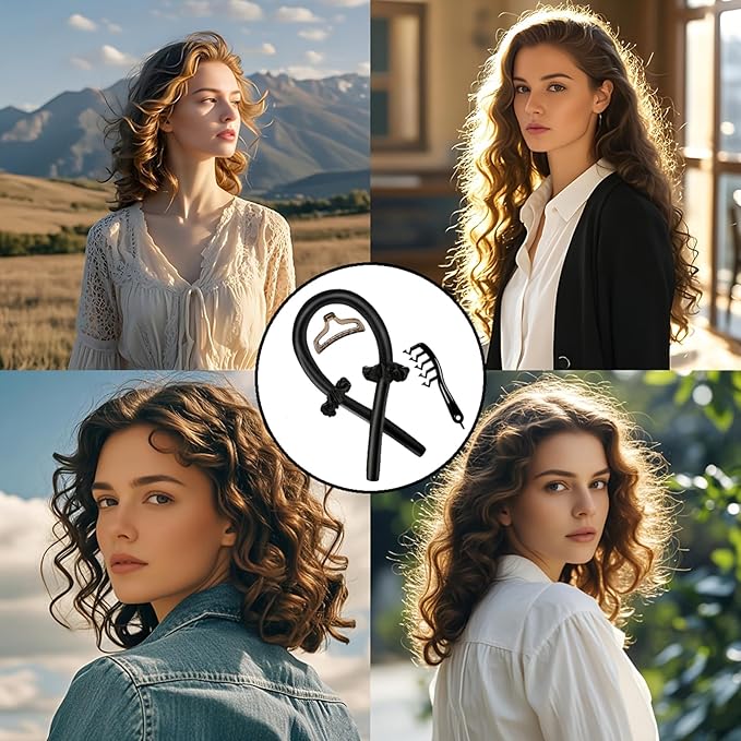 Silk Heatless Curling Set -Heatless Curls Overnight with Hair Rollers and Hair Curlers to Sleep In to Achieve Hair Rollers for Blowout Look Long Hair-Gift (Black Suit)