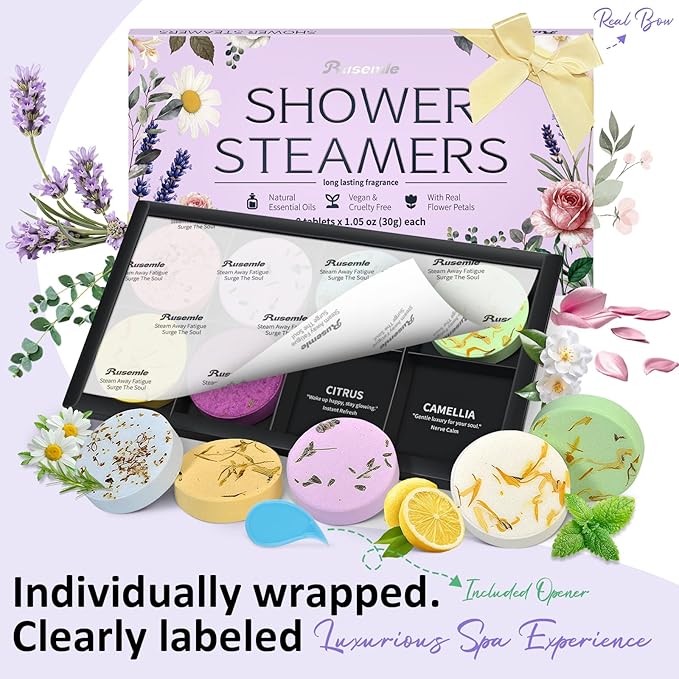 Shower Steamers Aromatherapy 8 Pcs - Birthday Gifts Valentines Day Gifts for Her Women Wife, Shower Bombs with Natural Essential Oil for Self Care Home Spa Relaxation, Easter Basket Essential