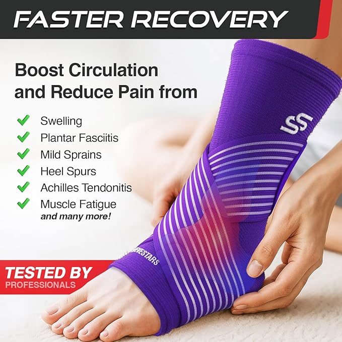 Sleeve Stars Ankle Support for Ligament Damage & Sprained Ankle, Plantar Fasciitis Support & Achilles Tendonitis Pain Relief, Ankle Brace for Women & Men (Single/Dark Purple)