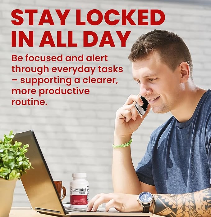 vyvamind Neurostimulant + Focus Aid Nootropic for Enhanced Concentration & Mental Clarity, Brain Support with Caffeine L-Theanine, Fast-Acting Cognitive Boost, 60 Capsules