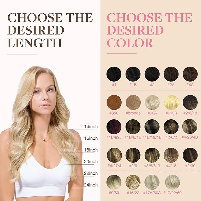 GOO GOO Tape in Hair Extensions Human Hair, 18A/613A Dark Blonde Highlighted Bleach Blonde, 14inch 50g 20pcs, Skin Weft Seamless Invisible, Silky Straight with Thick Ends, Remy Human Hair