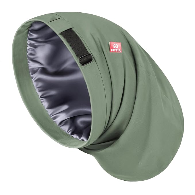 Large Satin Bonnet for Men Sleeping: Loc Cap Dreadlocks for Curly Braids, Silky for Frizzy Hair Smooth Military Green