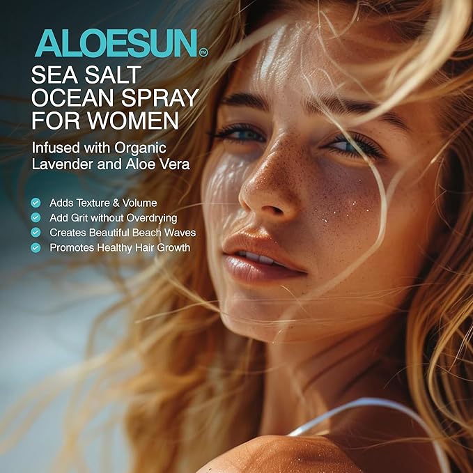 ALOESUN Organic Sea Salt Hair Spray - Texture & Volume Hairspray for Men & Women with Aloe Vera & Lavender - Styling Texturizing Volumizing Products for Wavy Curly & Fine Hair - Travel Size Bottle