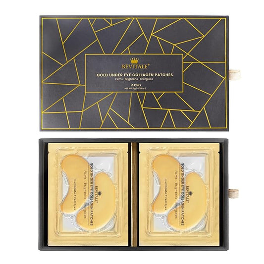 REVITALE 24k Gold Under Eye Collagen Patches, Reduce Puffy Eyes & Dark Circles, Illuminate Tired Eye Masks - Firms, Brightens, Energises (Packets - 10 Pair)