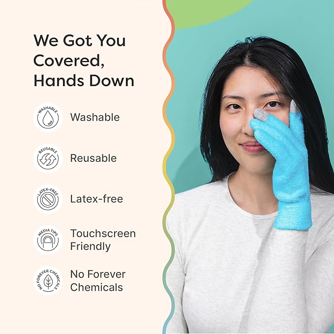 ZenToes Moisturizing Gloves for Dry Hands, Gel Infused with Jojoba Seed Oil, Olive Oil and Vitamin E, Overnight Hand Moisturizer (OSFM, Fuzzy Blue with Media Tips)