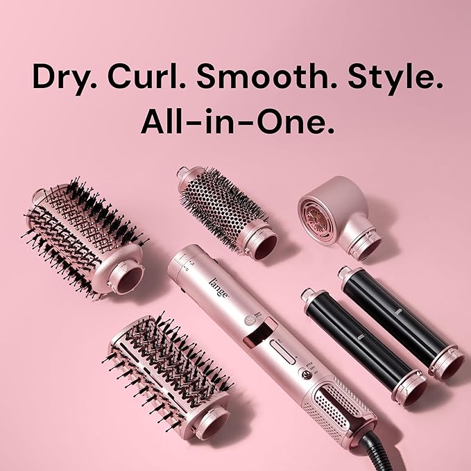 L'ANGE HAIR TurboStyle All-in-One Air Styling & Drying System | 5-in-1 Attachments with Auto-Wrap Curlers & Volumizing Brush | Fast-Drying Brushless Motor Dryer | Dual Voltage | All Hair Types (Black)