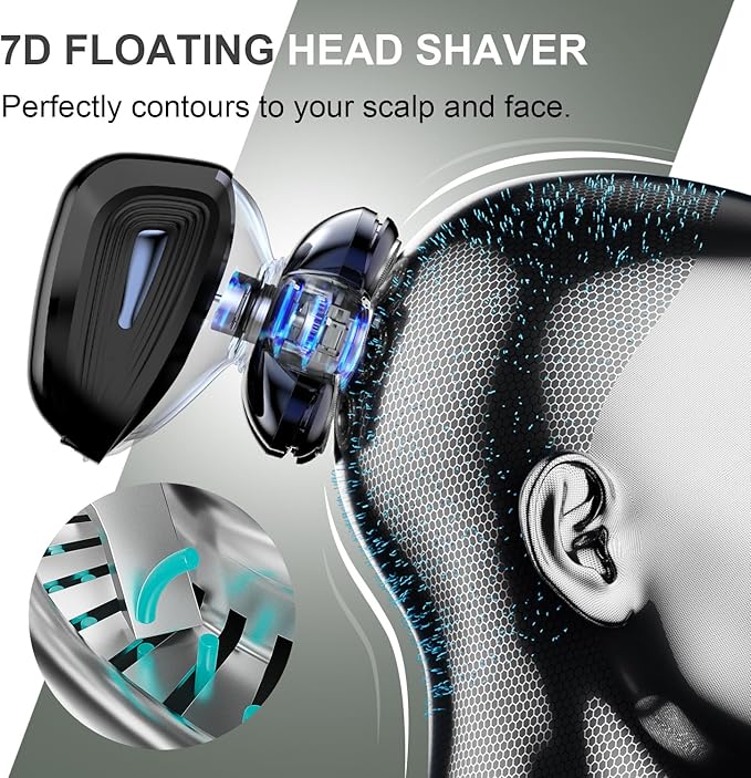 Head Shavers for Bald Men: Upgraded Detachable Head Shaver - IPX7 Waterproof Wet or Dry Electric Razor for Men - 7D LED Display Rechargeable Shaving Grooming Kit with Type-C Charge