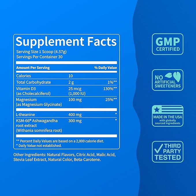 Nello Supercalm Powdered Drink Mix Tub, Cortisol Reducer* and Sleep Aid Supplement, L Theanine, Ksm-66 Ashwagandha, Magnesium Glycinate, Vitamin D 3, No Sugar, Non GMO, 30 Ct, Cherry Limeade
