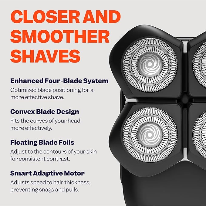 Freebird FlexSeries Electric Head & Body Hair Shaver, Mens Cordless Rechargeable Wet and Dry Skull, Bald Head, Back, Groin Waterproof Razor with Rotary Blades (FlexSeries Pro, Without Accessories)