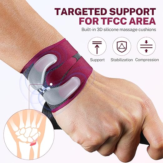 Ultra Thin TFCC Wrist Brace for TFCC Tear with 3D Cushion Pads, Ulnar Wrist Brace for Ulnar Sided Wrist Pain, Adjustable Compression Wrist Wrap for Sports Tennis Golf Weight Bearing, 1 Pack