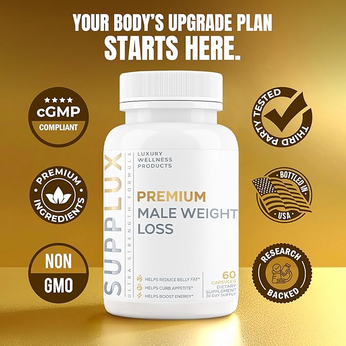 Premium Male Weight Loss - Fat Burner for Men - Supports Healthy Pathways Associated with GLP-1 Activity - Appetite Suppressant, Energy Booster, Helps Sustain Muscle - 60 Unisex Capsules