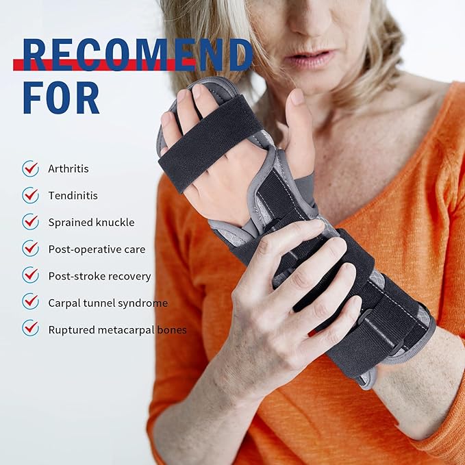 FEATOL Resting Hand Splint, Stroke Hand Immobilizer For Men and Women，Wrist Finger Brace For Carpel Tunnel, Stroke Recovery, Left, Large