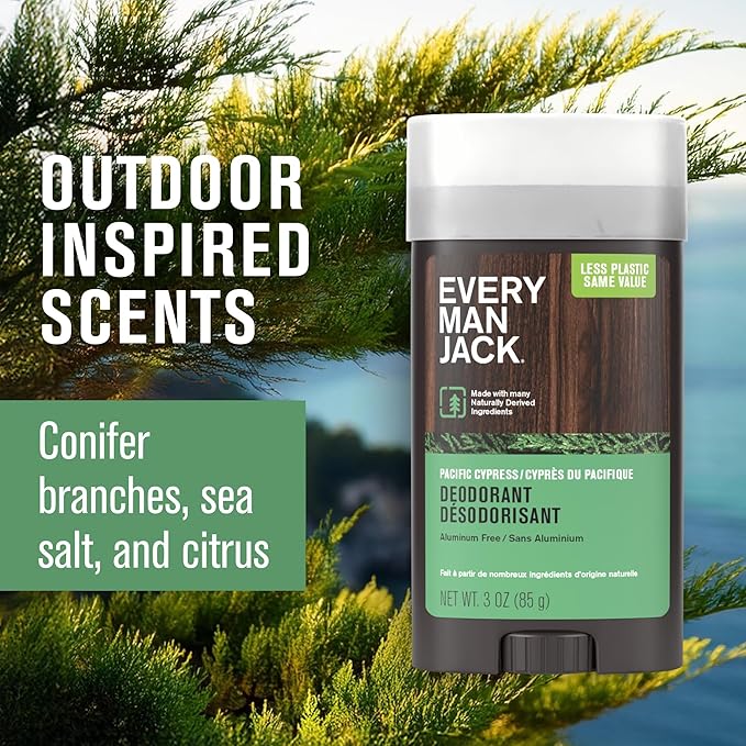 Every Man Jack Pacific Cypress Men’s Deodorant - Stay Fresh with Aluminum Free Deodorant For all Skin Types - Odor Crushing, Long Lasting, with Naturally Derived Ingredients - 3oz (2 Pack)