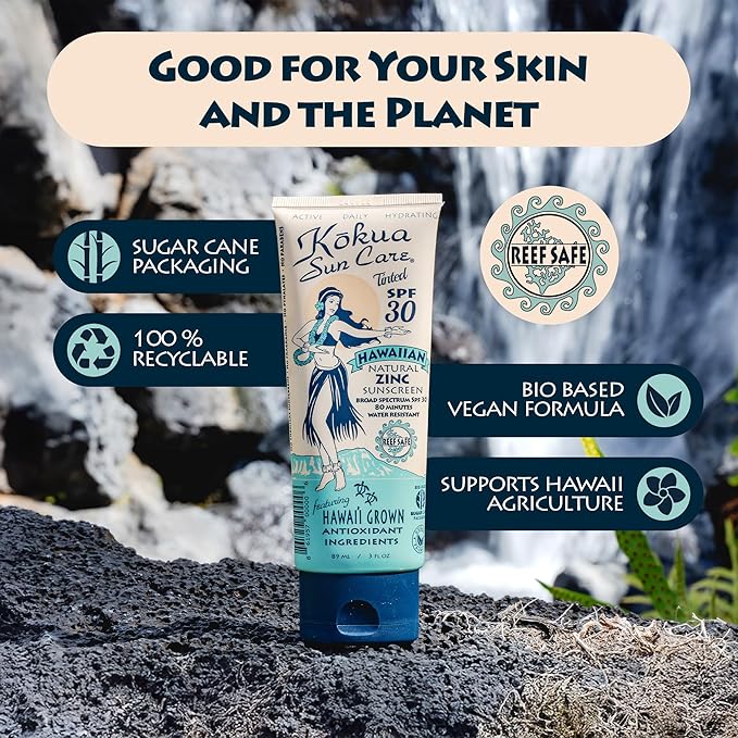 Kokua Sun Care Hawaiian Reef Safe SPF 30 | Zinc Oxide | Tinted Mineral for Face & Body | Sun Protection | Water Resistant | Chemical Free | Natural Ingredients