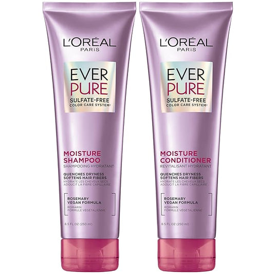 L'Oreal Paris Moisture Sulfate Free Shampoo and Conditioner Set, Hair Care for Color-Treated Hair with Rosemary Botanicals, EverPure, 1 Kit