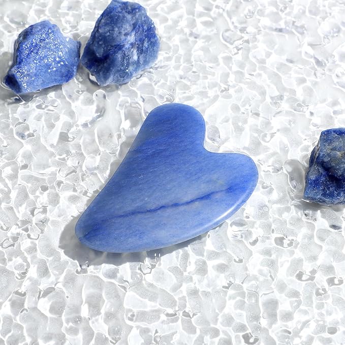 rosenice Gua Sha Facial Tools Guasha Tool Gua Sha Jade Stone for Face Skincare Facial Body Tensions Reduce Puffiness Festive Present Blue
