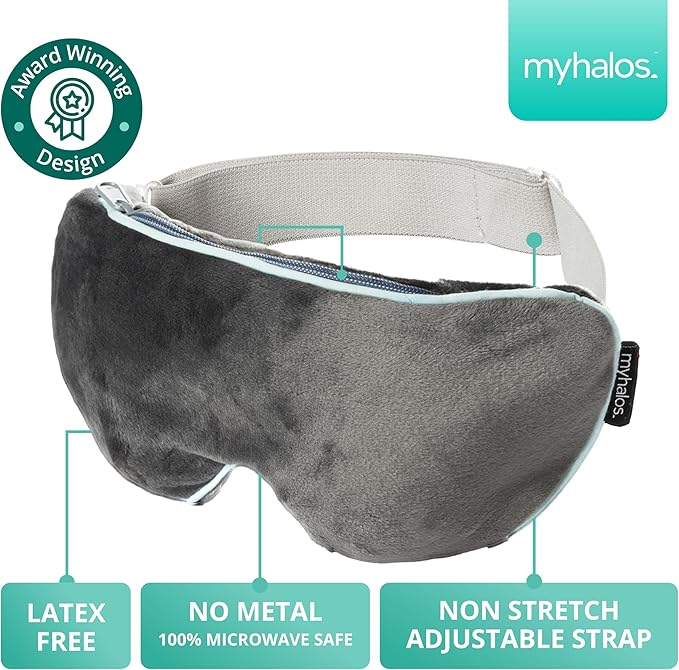 MyHalos® Heated Eye Mask for Dry Eyes - Steam Warm Compress for Eyes - Remove Styes, Chalazion Therapy Warming and Heating Pad Hot Compress - Moist Heat Mask for Blepharitis & MGD - FSA|HSA Eligible