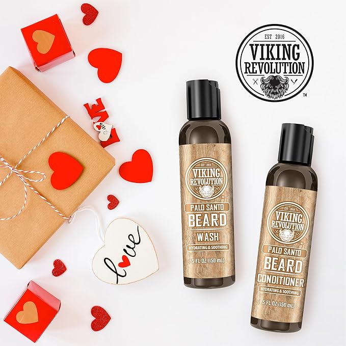 Viking Revolution Beard Wash and Beard Conditioner for Men with Argan Oil and Jojoba Oil - Beard Softener and Strengthener Beard Care Beard Shampoo and Conditioner with Ginseng Root (5oz, Palo Santo)