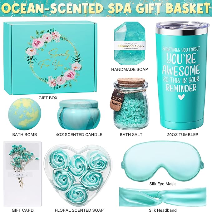Birthday Gifts for Women Friendship, Ocean Relaxing Spa Gifts Basket for Women Self Care Gifts, Thank You Gifts Bath Set Valentines Day Gifts for Mom Her Best Friend Wife Sister Coworker Nurse Teacher
