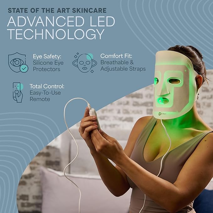 Lifepro Red Light Therapy Mask –Revitaglow Infrared Red Light Therapy for Face and Neck - LED Mask with 3 to 4 Modes – 2000mAh Battery & Auto-Timer - for Daily Skin Wellness and Comfort