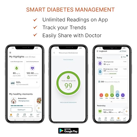 DARIO Smart Glucose Monitor Kit | USB-C Port (Compatible with Android & iPhone 15 and newer) | Test Blood Sugar Levels & Manage Diabetes, Testing Kit Includes: Glucometer with 25 Strips, 10 lancets