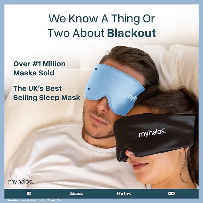 MyHalos® Sleep Mask – 3D Blackout Eye Mask for Women & Men, Side Sleepers, Zero Pressure Memory Foam Eyelash Friendly, Breathable,Award-Winning Sleep Aid for Travel (Light Blue, 1 Count (Pack of 1))