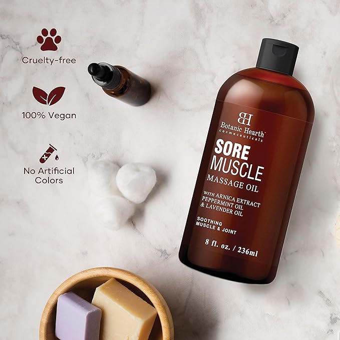 Botanic Hearth Massage Oil |Refreshing, Relaxing Massage Oils for Muscle Relaxing & Joint Comfort | Made with Natural Oils | for All Skin Types, for Men & Women | Soremuscle Oil 8 Fl Oz (2 Pk)