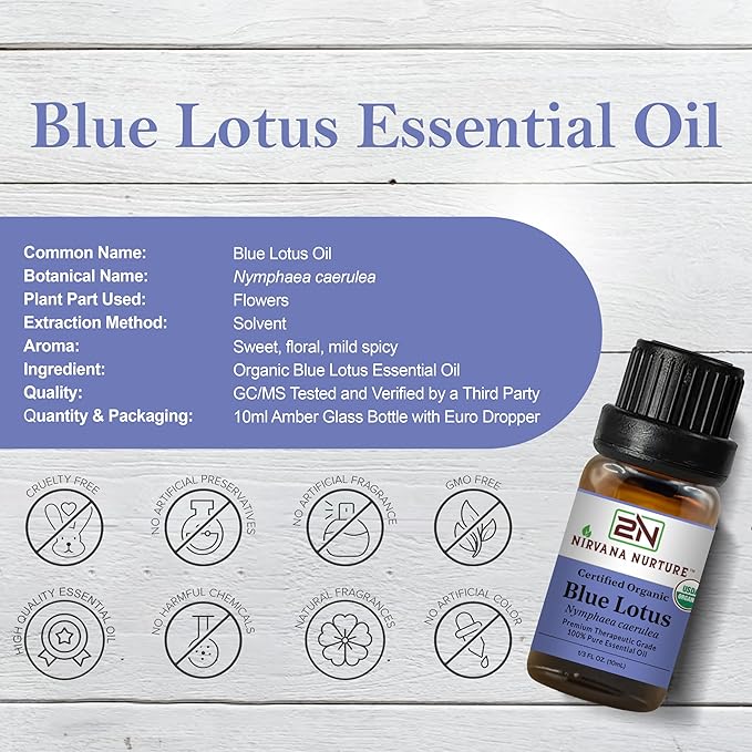 Blue Lotus Essential Oil USDA Certified Organic, 100% Pure Natural Premium Grade, Undiluted