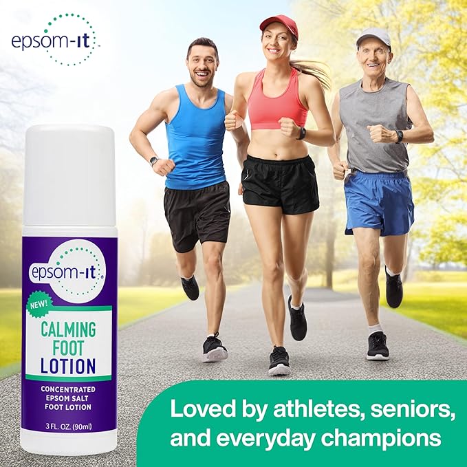 EPSOM-IT Calming Foot Lotion - Roll On Magnesium Sulfate Lotion for Tired Feet & Ankles, Topical Epsom Salt with Urea, Soften Tough Skin and Cracked Heels, Providing Comfort for Legs and Feet 3.0 oz