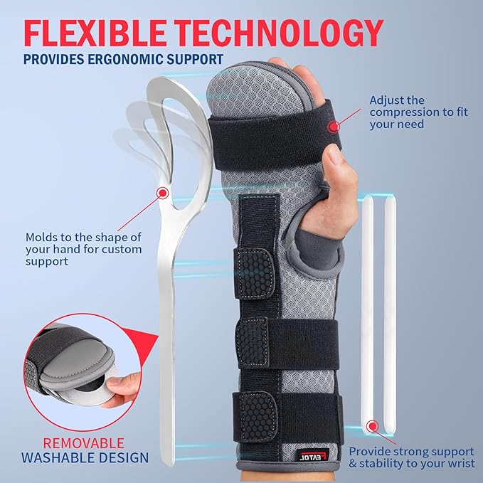 FEATOL Resting Hand Splint, Stroke Hand Immobilizer For Men and Women，Wrist Finger Brace For Carpel Tunnel, Stroke Recovery, Right, Large