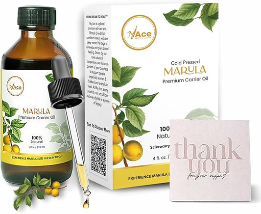 MY ACE Marula Seed Carrier Oil | 100% Pure Cold Pressed Lightweight Oil with Dropper, Fast-Absorbing & Preservative-Free for Face, Hair, Skin, Body Massage & DIY Blends – 4 fl oz