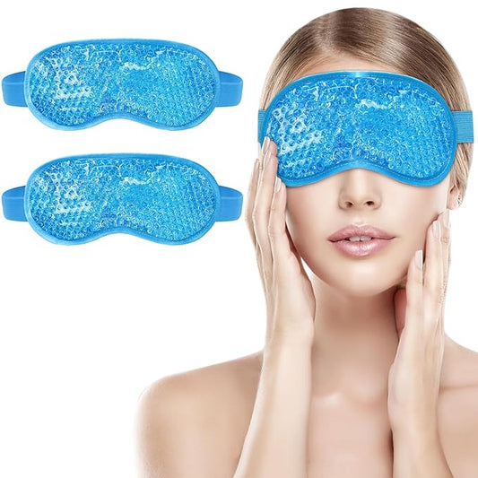 2Pack Cold Cooling Eye Mask, Reusable Hot Colder Therapy Gel Bead with Plush Backing for Puffiness Migraine Stress Relief Skin Care Dry Eyes
